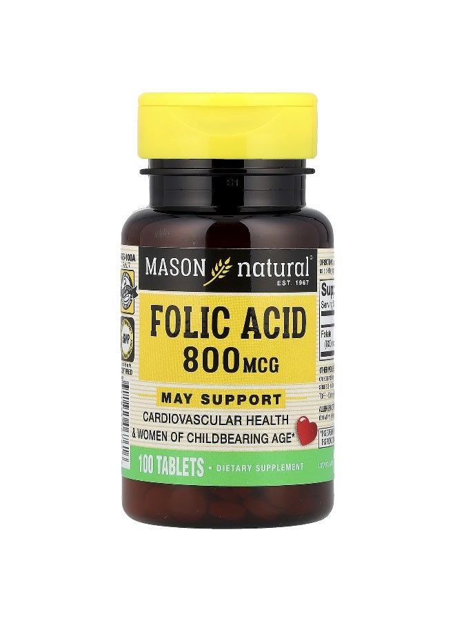 Mason Natural Mason Natural, Folic Acid, 800 mcg, 100 Tablets  - Image 1