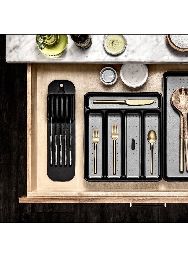 Madesmart Classic 5 Compartment Silverware Non Slip Base Drawer Organizer Tray Black 4.83 x 28.96 x 32.77 cm 95-24105-06  - Image 3