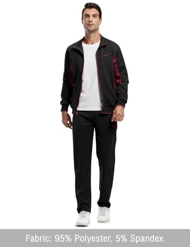 TBMPOY Men's Tracksuits Sweatsuits for Men Set Track Suits 2 Piece Casual Athletic Jogging Warm Up Full Zip Sweat Suits Black/Wine Red L - Image 3