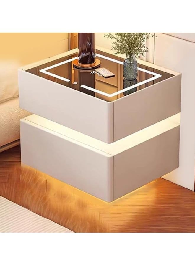 إن كي أكس طاولة جانبية بجانب السرير مع مرآة LED وإضاءة مستشعر وشحن لاسلكي ومكبر صوت BT مقاس 40 سم - Image 1