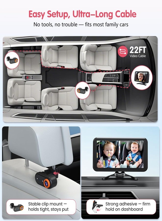 LUCKVIEW BM2 PRO Dual Baby Car Camera, 5.2" 1080P HD Display for Rear-Facing Car Seats, IR Night Vision, Anti-Shake Mount, Easy Install – Ideal for Parents with 2 Kids and Pets - Image 4