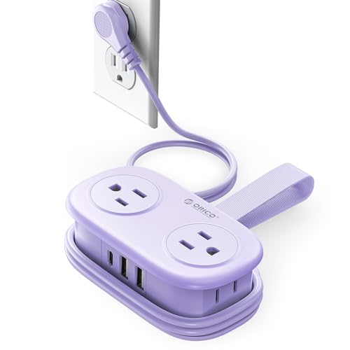 ORICO 4FT Purple Travel Power Strip with 4 AC Outlets, 2 USB-A Ports, and 1 USB-C Port, 45° Flat Plug Extension Cord with Non Surge Protector for Travel/Home/Dorm/Office-AP3 - Image 1