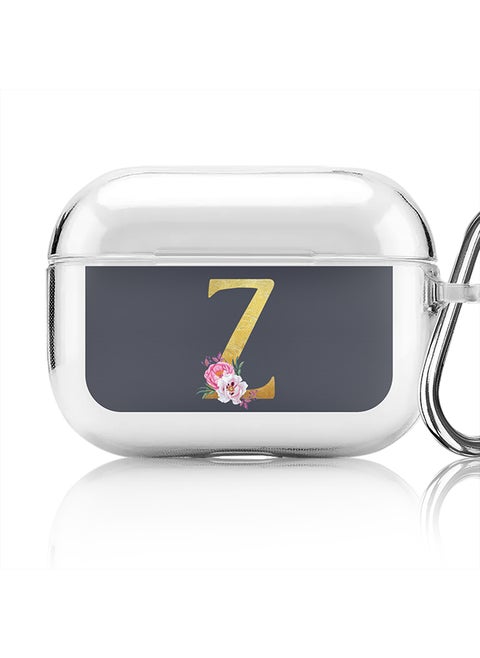 Classic Clear printed Case for Apple AirPods Pro 2nd Generation Thin Transparent Cover - Custom Monogram Initial Letter Floral Pattern Alphabet - Z (Grey )
