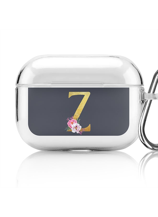 Classic Clear printed Case for Apple AirPods Pro 2nd Generation Thin Transparent Cover - Custom Monogram Initial Letter Floral Pattern Alphabet - Z (Grey )