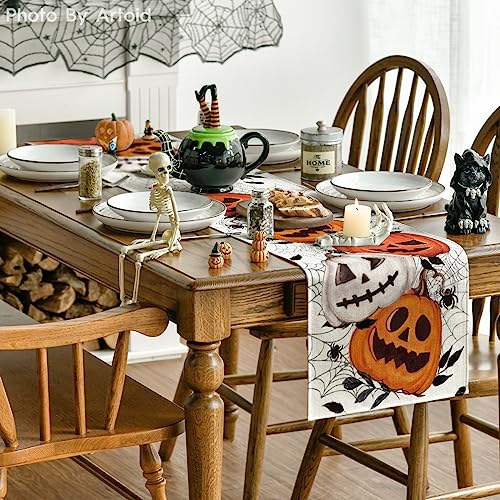 Artoid Mode Pumpkins Spider Web Halloween Table Runner, Seasonal Fall Kitchen Dining Table Decoration for Home Party Decor 13x72 Inch - Image 4