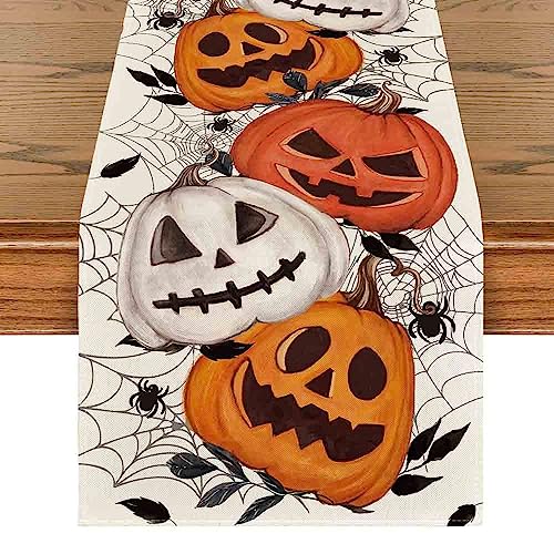 Artoid Mode Pumpkins Spider Web Halloween Table Runner, Seasonal Fall Kitchen Dining Table Decoration for Home Party Decor 13x72 Inch - Image 1