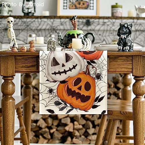 Artoid Mode Pumpkins Spider Web Halloween Table Runner, Seasonal Fall Kitchen Dining Table Decoration for Home Party Decor 13x72 Inch - Image 2