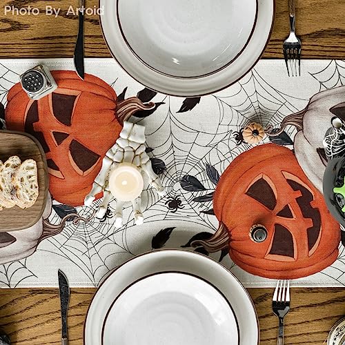 Artoid Mode Pumpkins Spider Web Halloween Table Runner, Seasonal Fall Kitchen Dining Table Decoration for Home Party Decor 13x72 Inch - Image 3