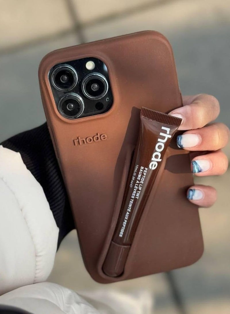 rhode iPhone 12/13 Pro Max Silicone Case Lip Holder for Cell Phone, Lip Gloss Adhesive Sleeve for Phone, Lip Holder Stick-on Phone Case, Back Stick On Holder for iPhone Phones (BROWN)  - Image 2