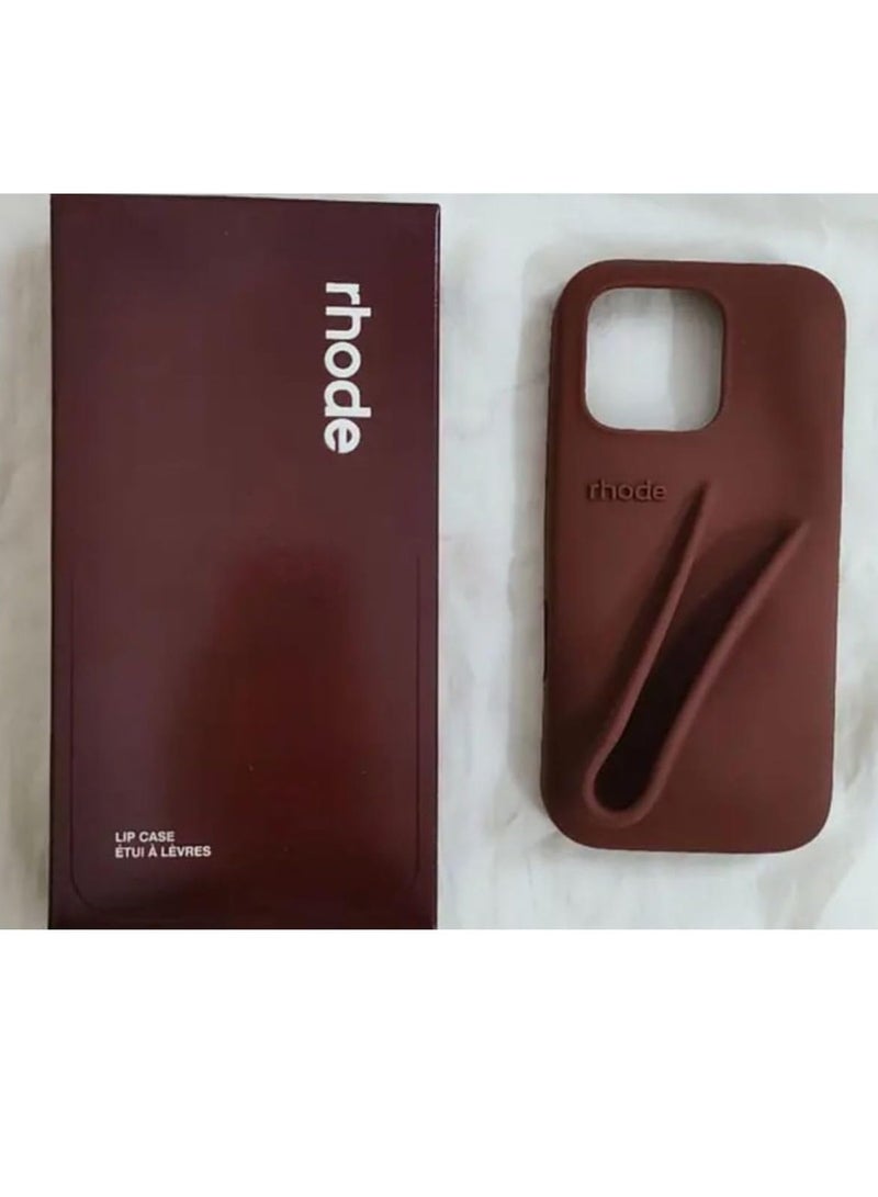 rhode iPhone 12/13 Pro Max Silicone Case Lip Holder for Cell Phone, Lip Gloss Adhesive Sleeve for Phone, Lip Holder Stick-on Phone Case, Back Stick On Holder for iPhone Phones (BROWN)  - Image 5