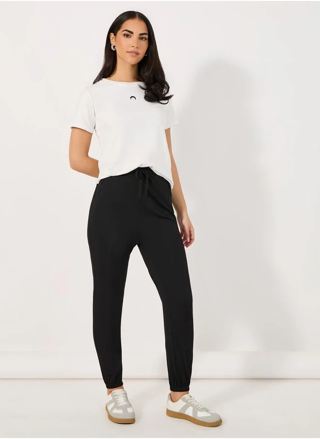 Styli Solid Cuffed Joggers with Drawstring
