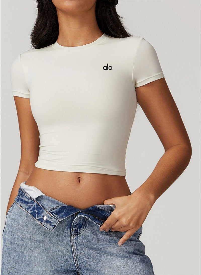 alo ALO Women's Yoga Wear - Pilates Training Short Sleeves - Running Sports Tops - Quick Dry T-Shirts (White) - Image 1