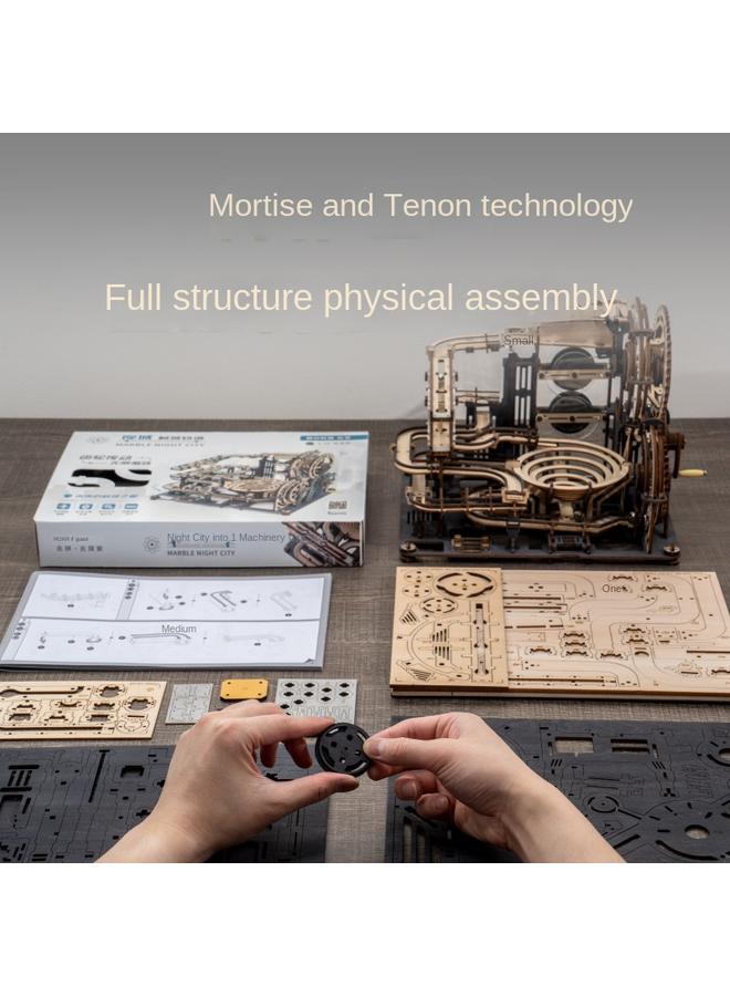 Bluejw If The Guest Night City Wooden Diy Hand-assembled Mechanical Track Model Creative Ornaments Boys Gift Science Experiment - Image 5