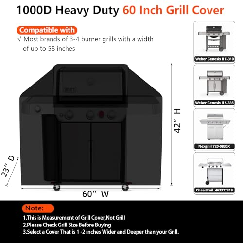 GuardKove [Upgraded 1000D Heavy Duty Fabric] 60" Grill Cover for Outdoor Grill, Waterproof, Tear & Fade Resistant BBQ Cover with Buckle & Air Vent, Gas Grill Cover for 3-4 Burner Weber Nexgrill Char-Broil Grill - Image 2