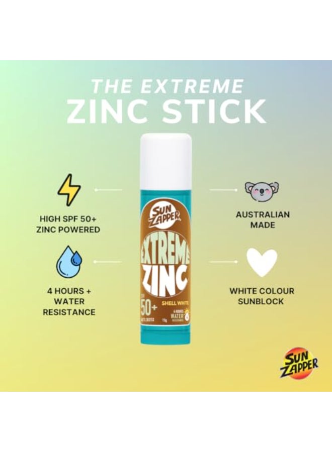 Sun Zapper Shell White Extreme Zinc Mineral Sunscreen Stick SPF 50 UVAUVB Protection White Color Made in Australia - Image 3
