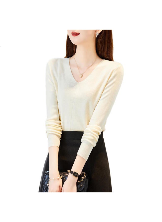 dme Demana [Capsule Wardrobe Series] Spring And Autumn Paper-Like V-Neck Sweater, Lazy Loose-Fitting Knit Top For Women - Image 2