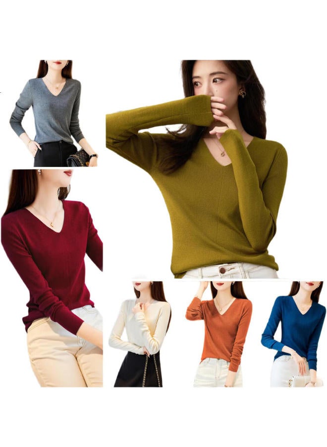 dme Demana [Capsule Wardrobe Series] Spring And Autumn Paper-Like V-Neck Sweater, Lazy Loose-Fitting Knit Top For Women - Image 1