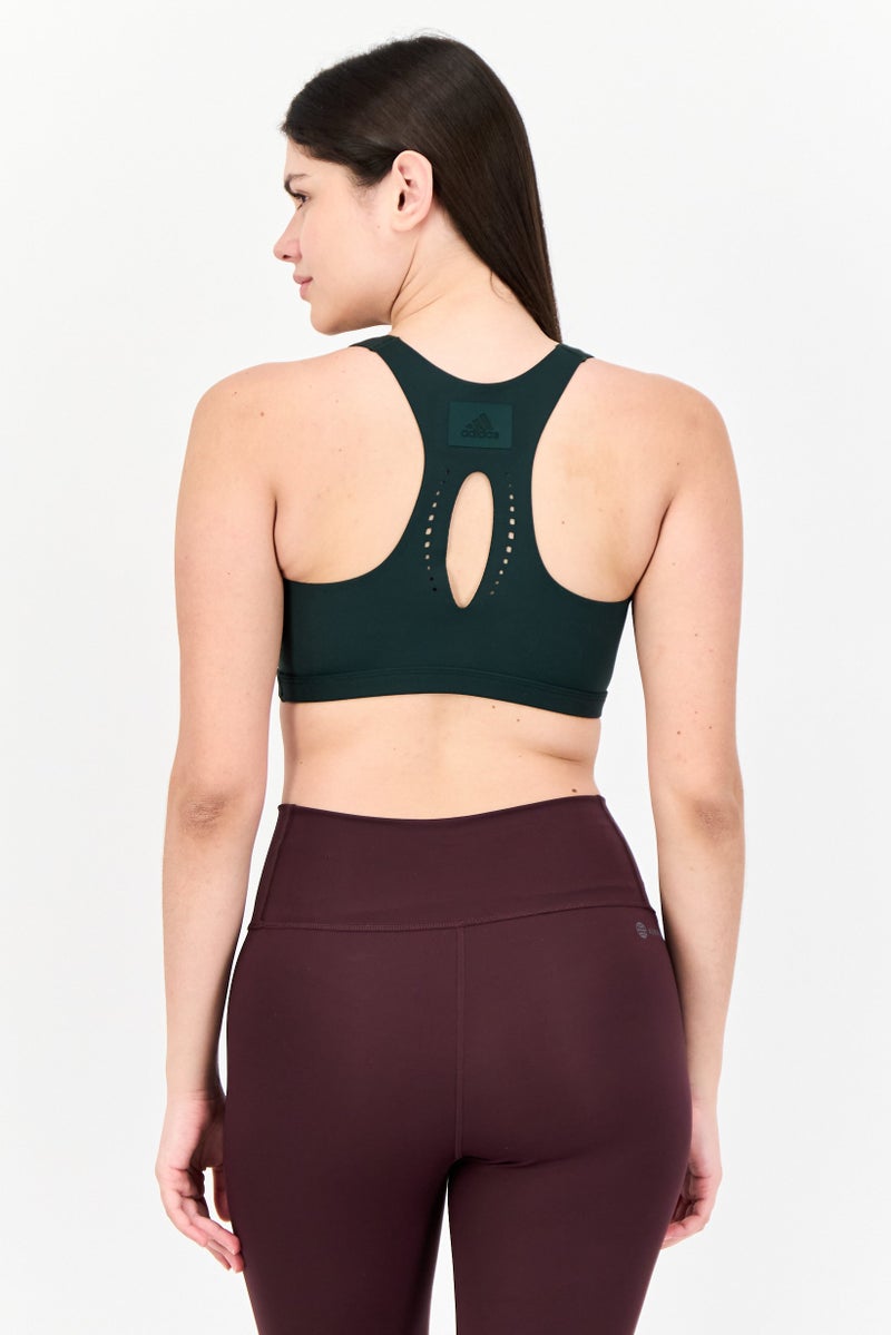 Adidas حمالة صدر رياضية مبطنة بشعار العلامة التجارية للنساء، خضراء - Image 3