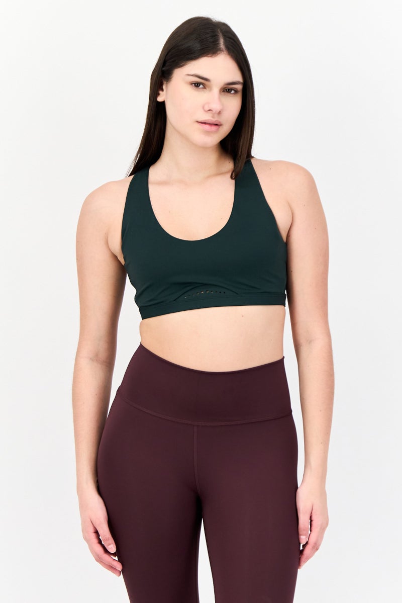 Adidas حمالة صدر رياضية مبطنة بشعار العلامة التجارية للنساء، خضراء - Image 1