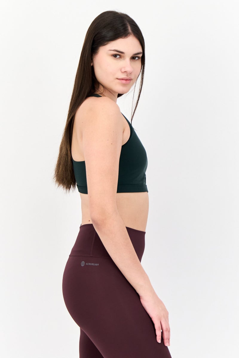 Adidas حمالة صدر رياضية مبطنة بشعار العلامة التجارية للنساء، خضراء - Image 2