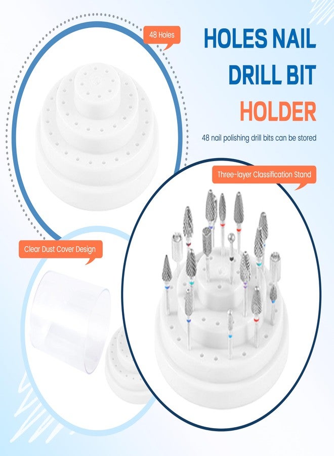 SULLMAR 48Holes Nail Art Drill Bits Organizer Storage Box Holder Stand Display Container Manicure Accessories Acrylic Cover Tools low Speed Micro Polishing Drill Bits Grinding Head Nail Drill Holder (White) - Image 3