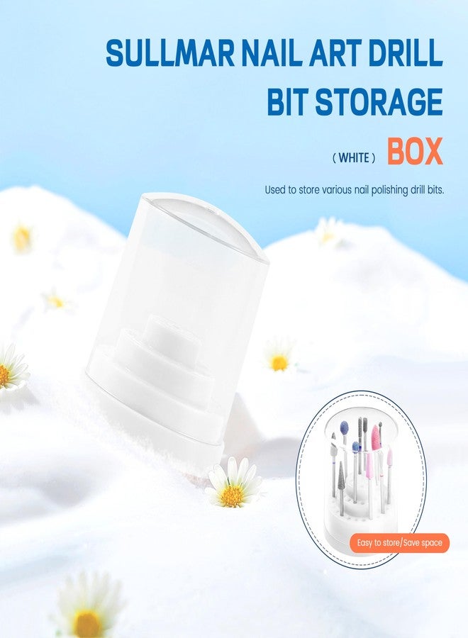 SULLMAR 48Holes Nail Art Drill Bits Organizer Storage Box Holder Stand Display Container Manicure Accessories Acrylic Cover Tools low Speed Micro Polishing Drill Bits Grinding Head Nail Drill Holder (White) - Image 2
