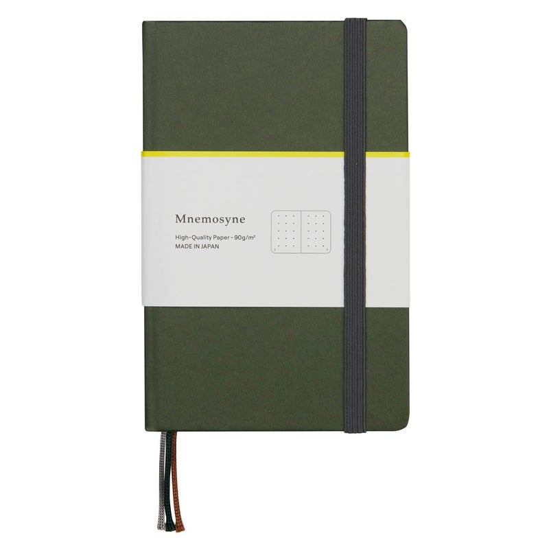Maruman Mnemosyne Dot Grid Journal- A6, 5.71" x 3.74", 80 Sheets / 160 Pages, 5mm Doted Notebook, Book-bound With Premium Deep Green Hardcover, Includes Bookmark & Elastic Closure, Made in Japan - Image 2