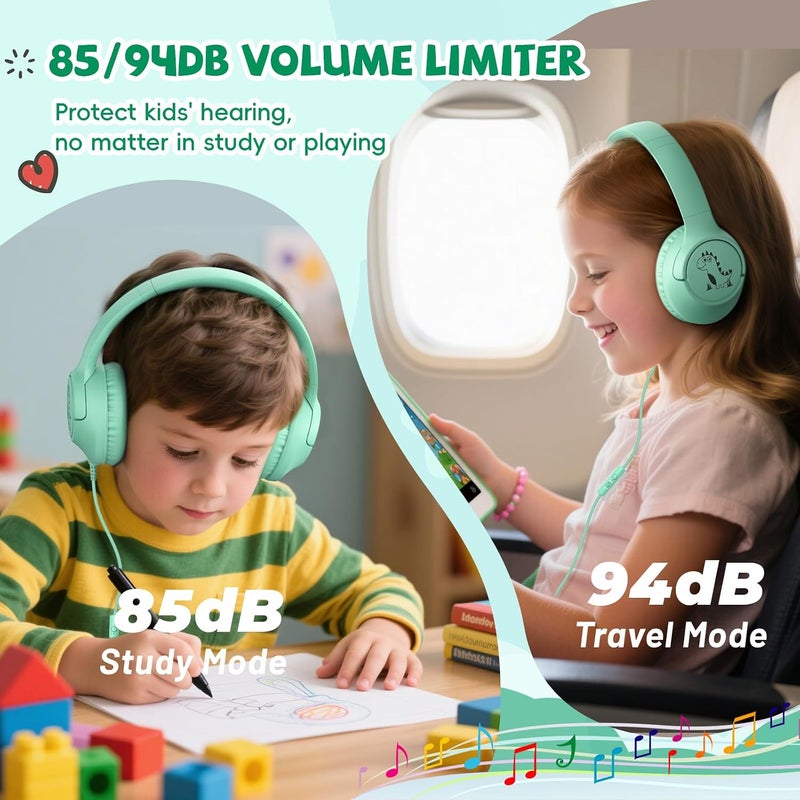 Botesty Sound Kids Headphones with Cord, 85/94dB Volume Limit, Wired Over-Ear Headphones for Kids Boys Girls with Microphone, 4.9ft Long No-Tangle Cord, Stereo Sound 3.5mm Plug for Kindle Tablet School, Green - Image 3