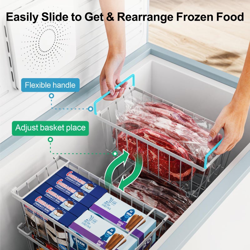 Ispecle Chest Freezer Organizer Bins - 6 Pack Stackable Deep Freezer Organizer Bins For Most 7 Cu.Ft Chest Freezer Sort Frozen Meats  Freezer Storage Bins With Handles Add Space Easy To Reach  White - Image 3