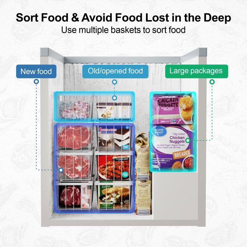 Ispecle Chest Freezer Organizer Bins - 6 Pack Stackable Deep Freezer Organizer Bins For Most 7 Cu.Ft Chest Freezer Sort Frozen Meats  Freezer Storage Bins With Handles Add Space Easy To Reach  White - Image 2