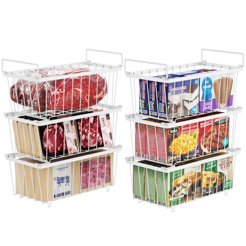 Ispecle Chest Freezer Organizer Bins - 6 Pack Stackable Deep Freezer Organizer Bins For Most 7 Cu.Ft Chest Freezer Sort Frozen Meats  Freezer Storage Bins With Handles Add Space Easy To Reach  White - Image 1