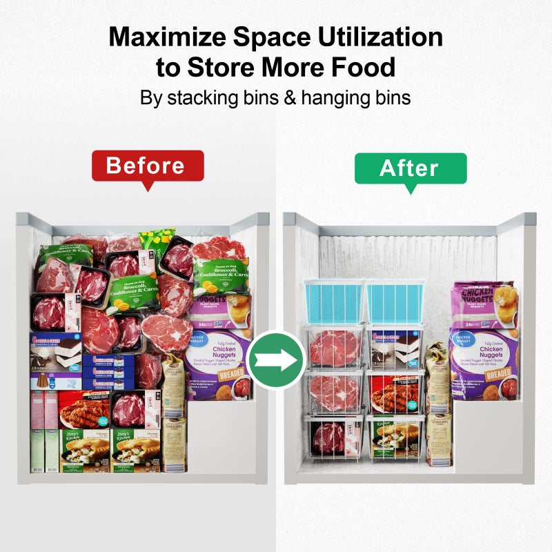 Ispecle Chest Freezer Organizer Bins - 6 Pack Stackable Deep Freezer Organizer Bins For Most 7 Cu.Ft Chest Freezer Sort Frozen Meats  Freezer Storage Bins With Handles Add Space Easy To Reach  White - Image 4