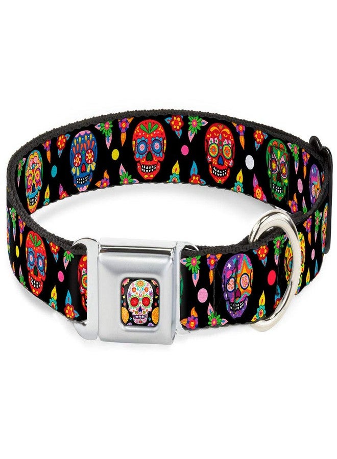 Buckle Down Buckle-Down Dog Collar Seatbelt Buckle Colorful Calaveras Black Multi Color 15 to 26 Inches 1.0 Inch Wide (DC-WTY004-L) - Image 1