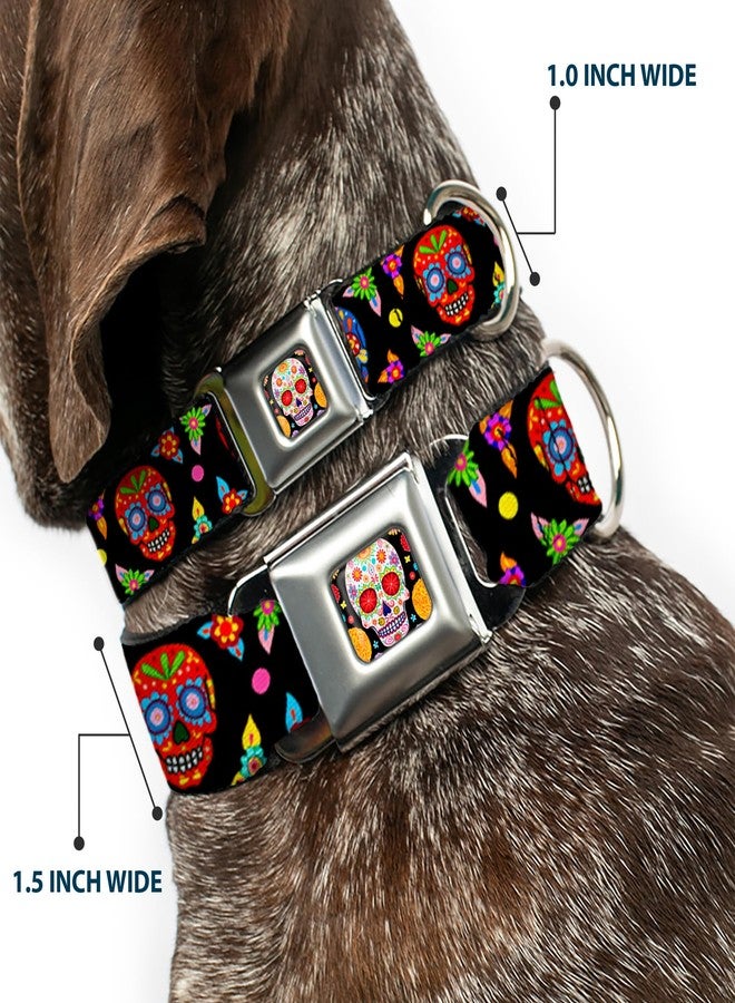 Buckle Down Buckle-Down Dog Collar Seatbelt Buckle Colorful Calaveras Black Multi Color 15 to 26 Inches 1.0 Inch Wide (DC-WTY004-L) - Image 2