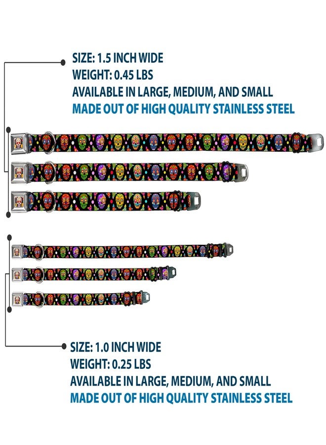 Buckle Down Buckle-Down Dog Collar Seatbelt Buckle Colorful Calaveras Black Multi Color 15 to 26 Inches 1.0 Inch Wide (DC-WTY004-L) - Image 3
