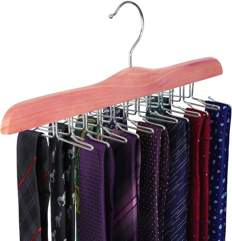 Topia Hanger American Red Cedar Wooden Tie Racks for Closet, 24 Tie Hangers Organizer, High-Grade Space Saving Necktie Holder for Storage and Display Bra, Tank Top, Camisole (1-Pack) CT14T - Image 1