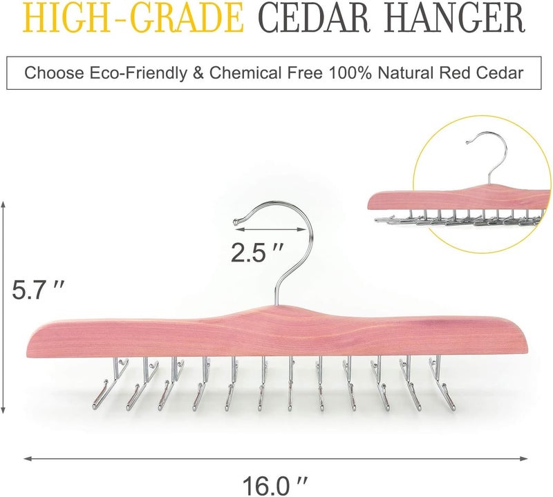 Topia Hanger American Red Cedar Wooden Tie Racks for Closet, 24 Tie Hangers Organizer, High-Grade Space Saving Necktie Holder for Storage and Display Bra, Tank Top, Camisole (1-Pack) CT14T - Image 2