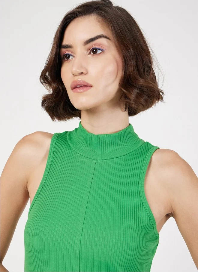 SASSAFRAS High Neck Green Sheath Midi Dress for Women