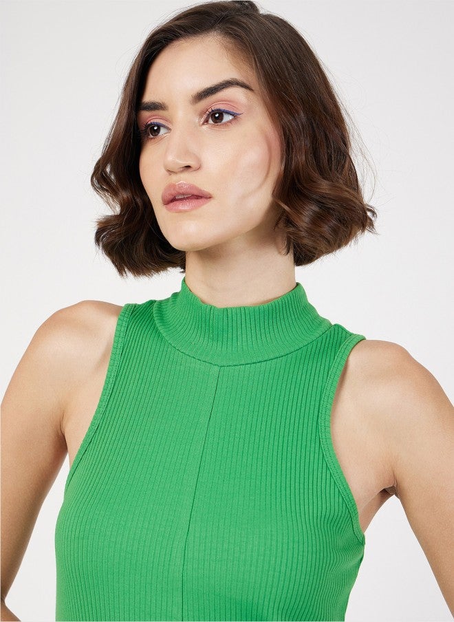 SASSAFRAS High Neck Green Sheath Midi Dress for Women - Image 2