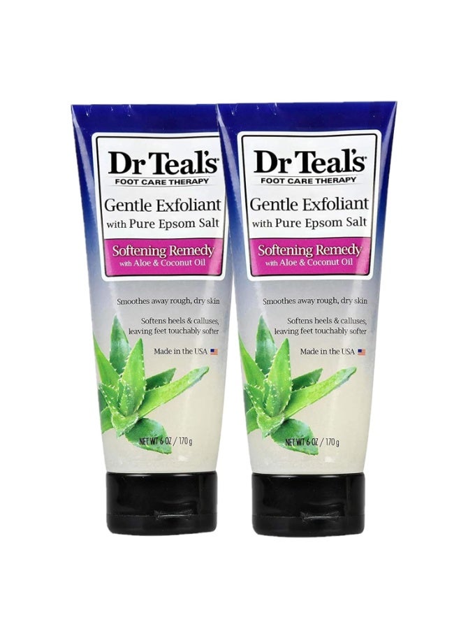 Dr Teal's Dr. Teals Softening Remedy Coconut Oil Foot Scrub Gift Set (2 Pack, 6oz ea.) - Essential Coconut Oils & Aloe Vera Replenish and Moisturize Dry, Damaged Skin - Blended with Pure Epsom Salt - Image 1