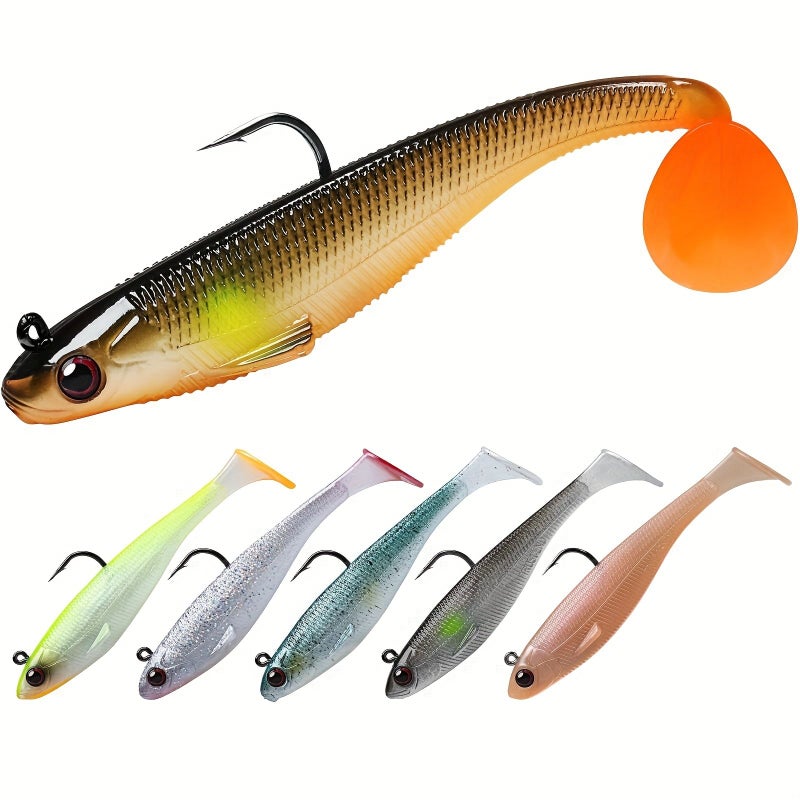 Pre Rigged Jig Head Paddle Tail Swimbaits 354 Inch Soft Fishing Lures for Bass Trout Saltwater Freshwater - Image 1