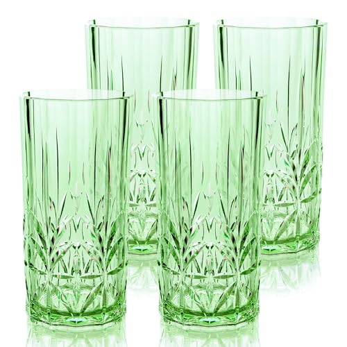 BELLAFORTE Shatterproof Tritan Tall Tumbler Set of 4 18oz  Myrtle Beach Drinking Glasses  Unbreakable Plastic Drinking Glasses for Gifting Parties New Year  BPA Free  Dishwasher Safe  Green