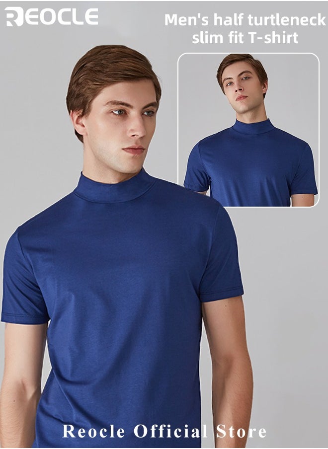 REOCLE Men's T Shirt Short Sleeve Basic Turtleneck Slim Fit Undershirt Pullover Solid Tops Thin Lightweight Tees Sport Shirt  - Image 3