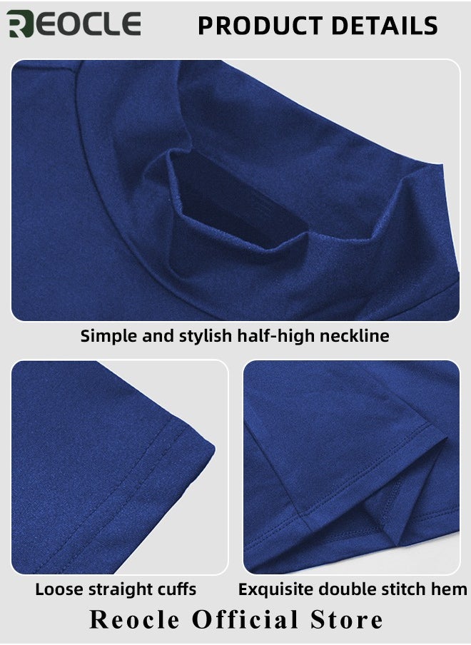 REOCLE Men's T Shirt Short Sleeve Basic Turtleneck Slim Fit Undershirt Pullover Solid Tops Thin Lightweight Tees Sport Shirt  - Image 5