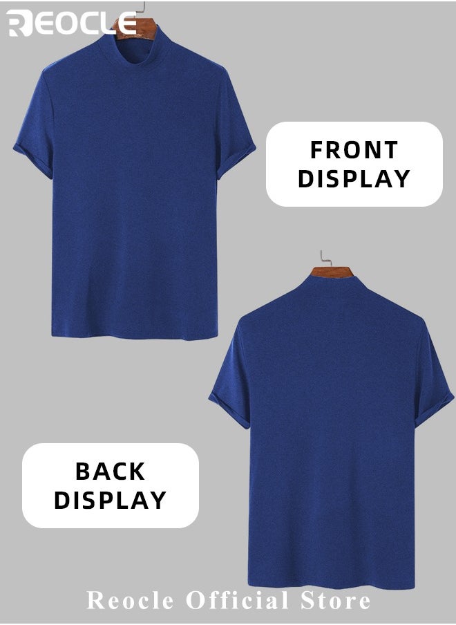 REOCLE Men's T Shirt Short Sleeve Basic Turtleneck Slim Fit Undershirt Pullover Solid Tops Thin Lightweight Tees Sport Shirt  - Image 4