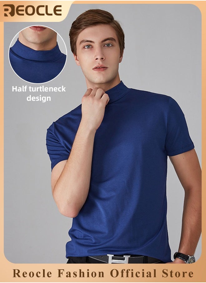 REOCLE Men's T Shirt Short Sleeve Basic Turtleneck Slim Fit Undershirt Pullover Solid Tops Thin Lightweight Tees Sport Shirt  - Image 1