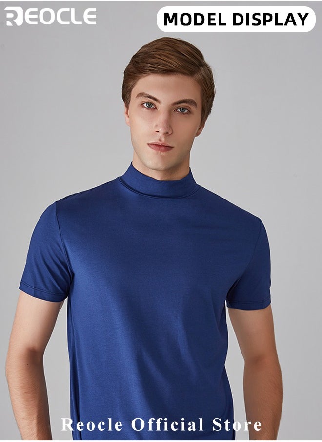 REOCLE Men's T Shirt Short Sleeve Basic Turtleneck Slim Fit Undershirt Pullover Solid Tops Thin Lightweight Tees Sport Shirt  - Image 2