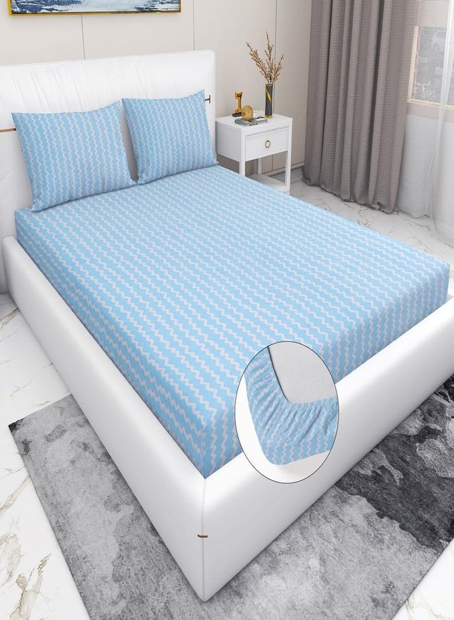 RD TREND Elastic Fitted Double Bedsheets with 2 Pillow Covers- Blue Flower (R-1667) - Image 1