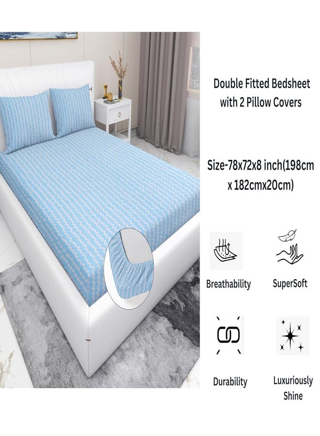 RD TREND Elastic Fitted Double Bedsheets with 2 Pillow Covers- Blue Flower (R-1667) - Image 2