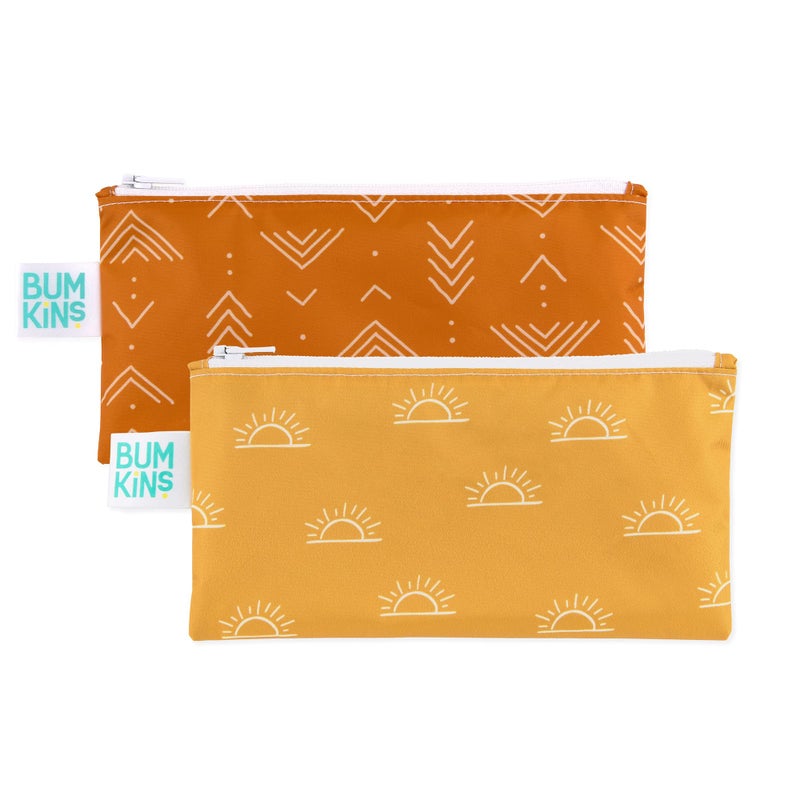 Bumkins Reusable Snack Bags, for Kids School Lunch and for Adults Portion, Washable Fabric, Waterproof Cloth Zip Bag, Supplies Travel Pouch, Food-Safe, 2-pk Desert Boho - Image 1